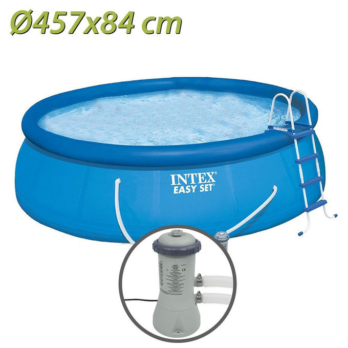 Intex 28158NP Piscina Fuori Terra Easy Set Rotonda Pompa Filtro 2006 L-h 9729 L PVC Azzurro 457x84 cm 457x84 cm Con Pompa Filtro
