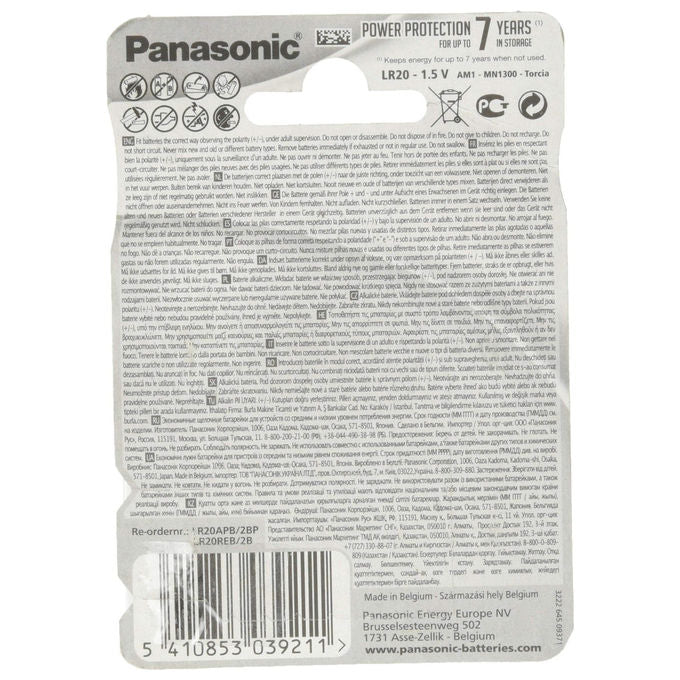 Panasonic Batterie Alkaline LR20A Torcia D 2 pezzi Bronzo Nero