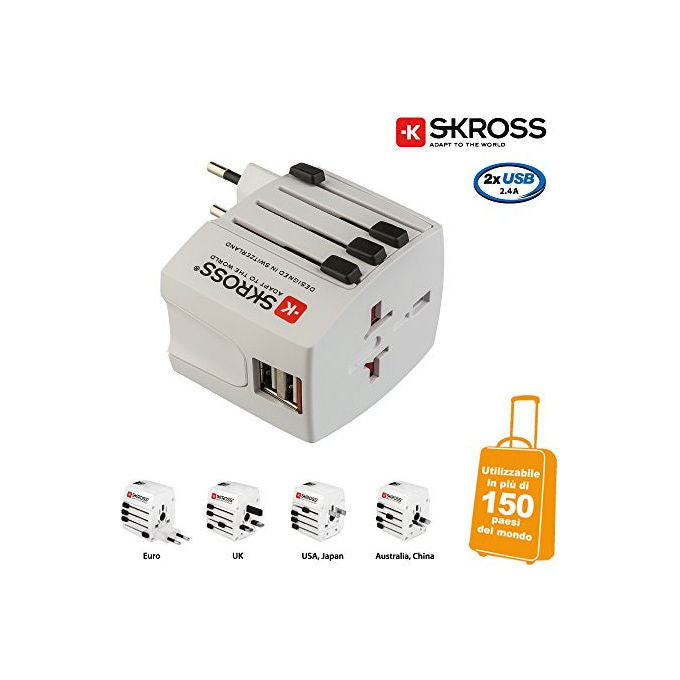Polypool Adattatore Universale da Viaggio Compatto 10a 230v , con 2 Prese usb