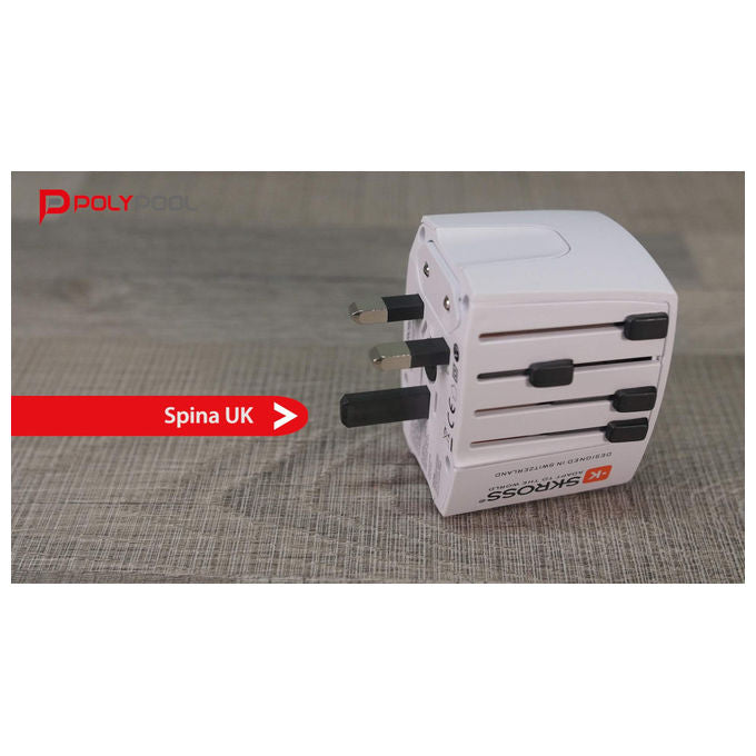 Polypool Adattatore Universale da Viaggio Compatto 10a 230v , con 2 Prese usb