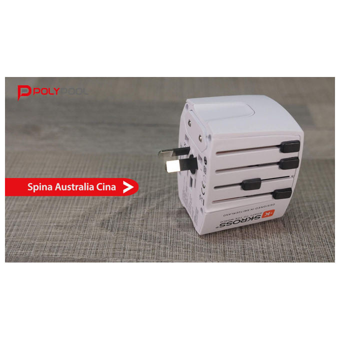 Polypool Adattatore Universale da Viaggio Compatto 10a 230v , con 2 Prese usb