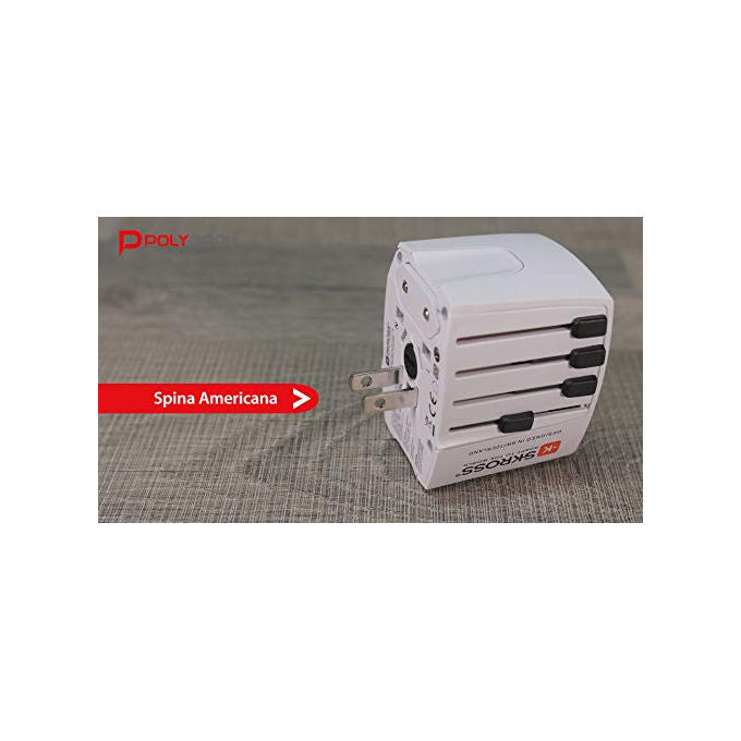 Polypool Adattatore Universale da Viaggio Compatto 10a 230v , con 2 Prese usb