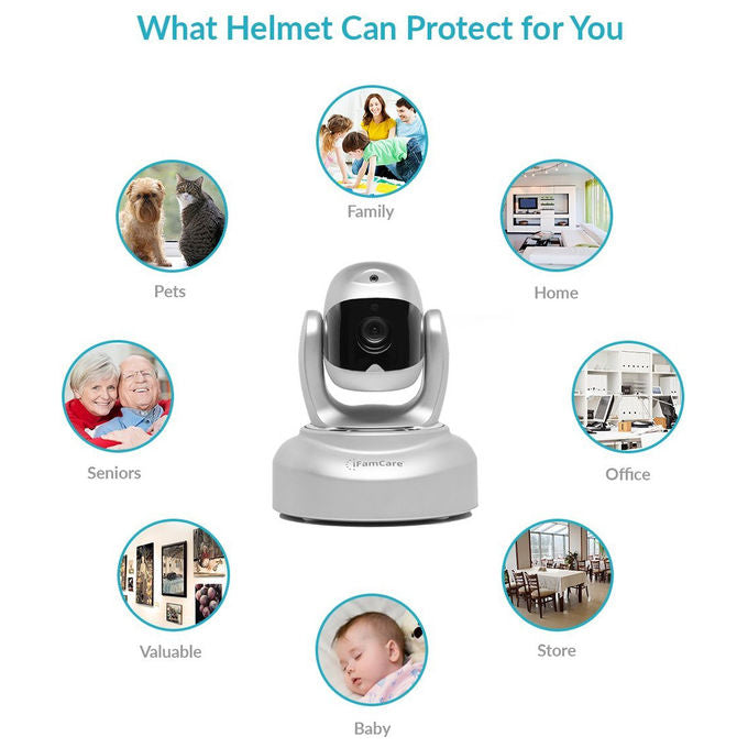 Ifamcare Helmet Home Monitor Wi-Fi digitale 1080P Full HD per iPhone e Android Argento