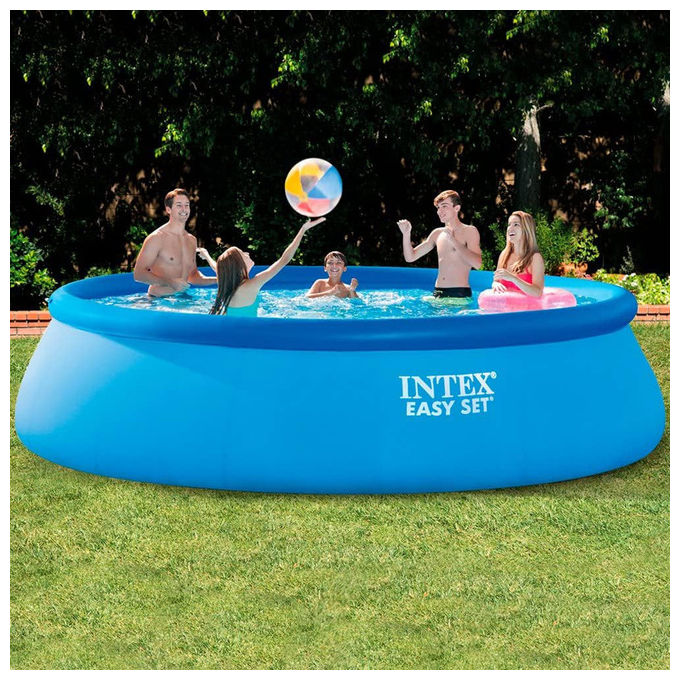 Intex 26166NP Piscina Fuori Terra Easy Set Rotonda, con Pompa Filtro 3785, Scaletta, Telo Copertura 12430, misure 457x107