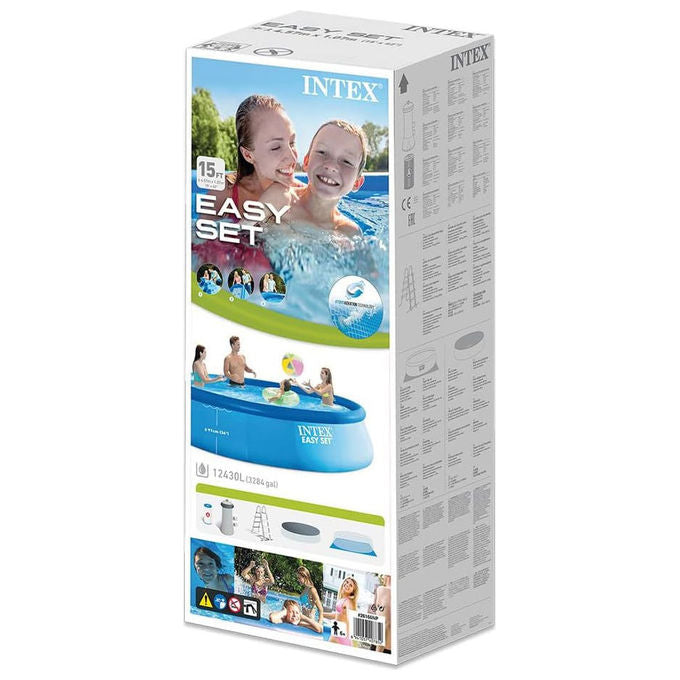Intex 26166NP Piscina Fuori Terra Easy Set Rotonda, con Pompa Filtro 3785, Scaletta, Telo Copertura 12430, misure 457x107