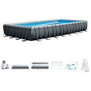 Intex 26378NP Piscina Fuori Terra Ultra XTR Frame Rettangolare Pompa Filtro 10000 L-h Scaletta Telo Base e Copertura KIT_ Pulizia Deluxe e Set Volley 54368L Acciaio e PVC Grigio 975x488x132cm