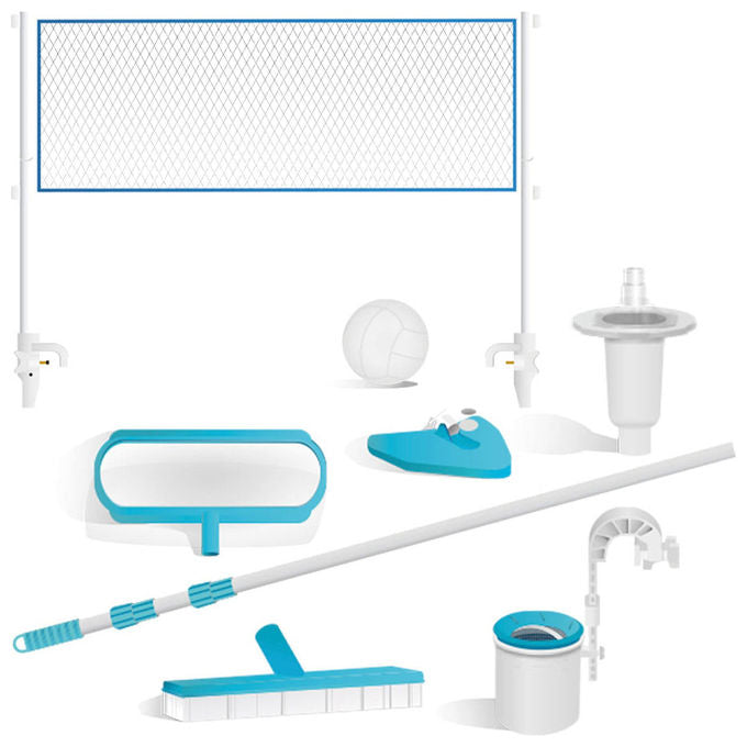 Intex 26378NP Piscina Fuori Terra Ultra XTR Frame Rettangolare Pompa Filtro 10000 L-h Scaletta Telo Base e Copertura KIT_ Pulizia Deluxe e Set Volley 54368L Acciaio e PVC Grigio 975x488x132cm