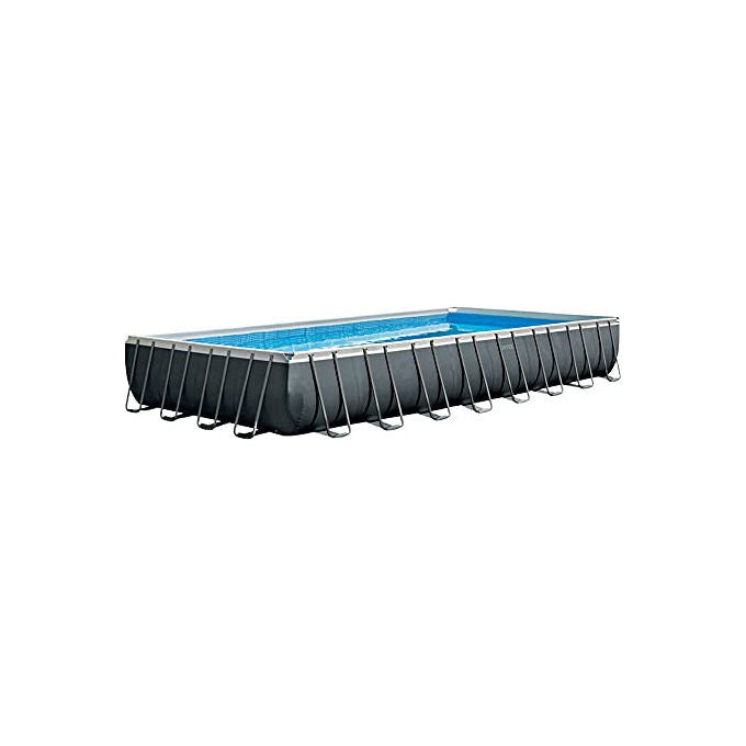 Intex 26378NP Piscina Fuori Terra Ultra XTR Frame Rettangolare Pompa Filtro 10000 L-h Scaletta Telo Base e Copertura KIT_ Pulizia Deluxe e Set Volley 54368L Acciaio e PVC Grigio 975x488x132cm