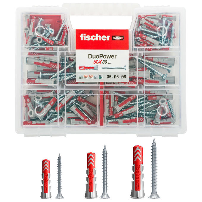 Fischer Duopower 544546 Tasselli Universali 80 pz per Muro Cartongesso Calcestruzzo