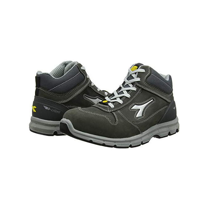 Diadora Run Mid S3 Scarpe da Lavoro Unisex Grigio Castello Puntale Acciaio Idrorepellenti