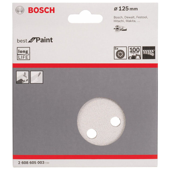 Bosch Professional Fogli Abrasivi 125 mm Grana K100 5 pezzi per Levigatrice