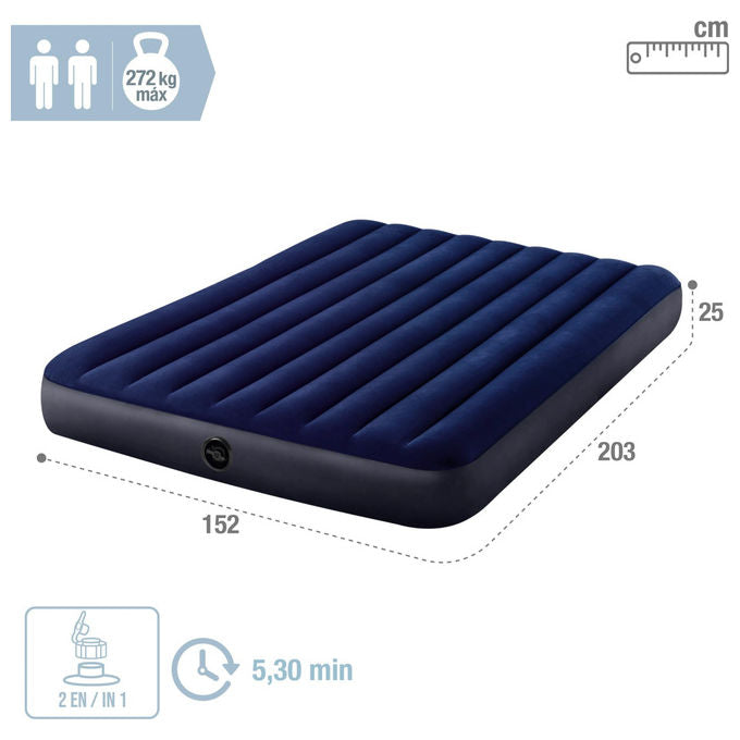 Intex DuraBeam Classic Downy Queen Materasso Matrimoniale 152x203x25cm con Tecnologia Fiber Tech