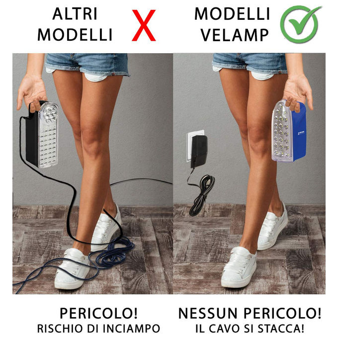 Velamp Lampada di Emergenza LED Portatile Ricaricabile 250 lumen