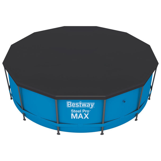 Bestway 58037 Flowclear Telo Copertura Piscina Fuori Terra Rotonda 366 cm PVC con Fori di Drenaggio colore Blu
