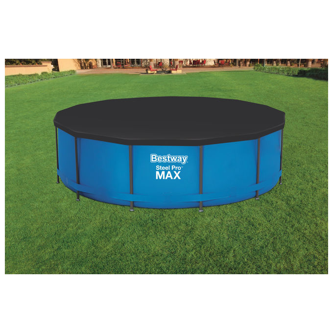 Bestway 58037 Flowclear Telo Copertura Piscina Fuori Terra Rotonda 366 cm PVC con Fori di Drenaggio colore Blu