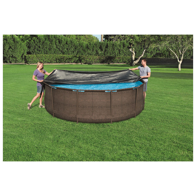 Bestway 58037 Flowclear Telo Copertura Piscina Fuori Terra Rotonda 366 cm PVC con Fori di Drenaggio colore Blu
