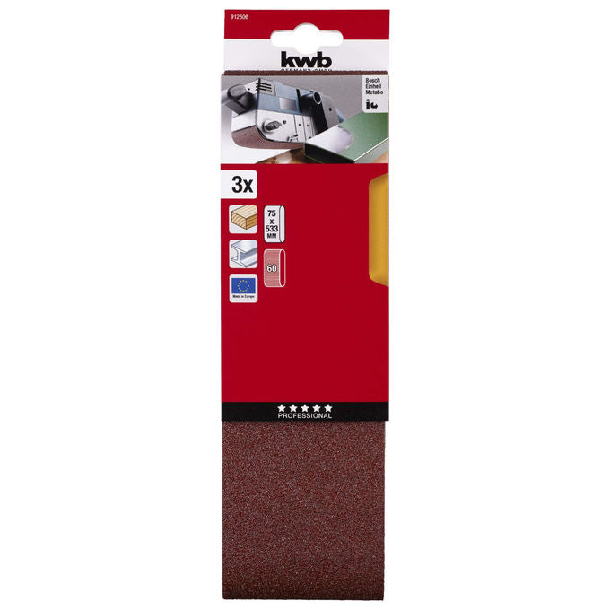 Kwb Nastro di levigatura 75x533mm K-60 per legno e metallo Noble Corindum rosso