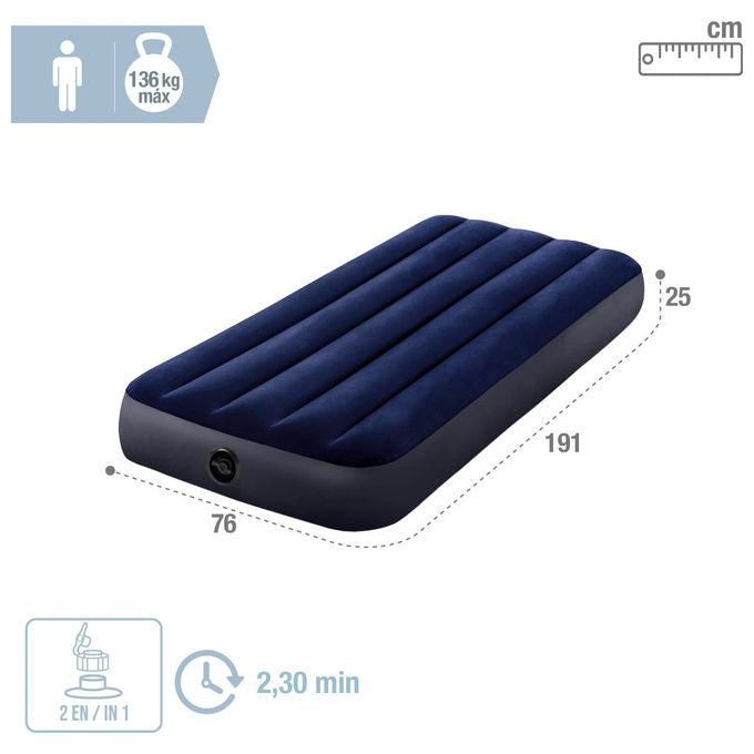 Intex Materasso Singolo Classic Downy con Tecnologia Fiber Tech 76x191x25cm