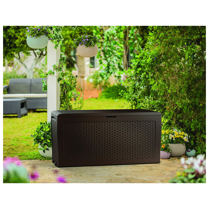 Keter Baule Samoa Cassapanca in Resina Marrone con Capacita' di 270 Litri Dimensioni 116x44 7x57 cm con Ruote e Vano Contenitore