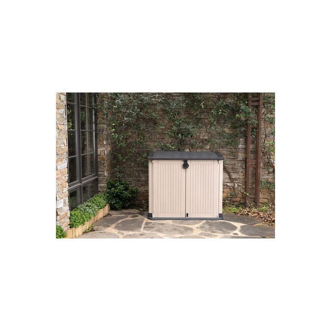 Keter 17210426 Store-It-Out MIDI Box Portattrezzi da Giardino 880 L Doppia Anta Pavimento Incluso Lucchettabile colore Beige