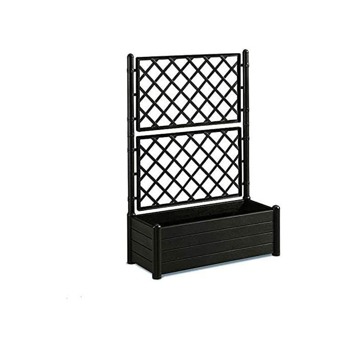 Stefanplast 80036 Italia Fioriera Rettangolare con Spalliera Esterno 80 L Effetto Legno colore Moka