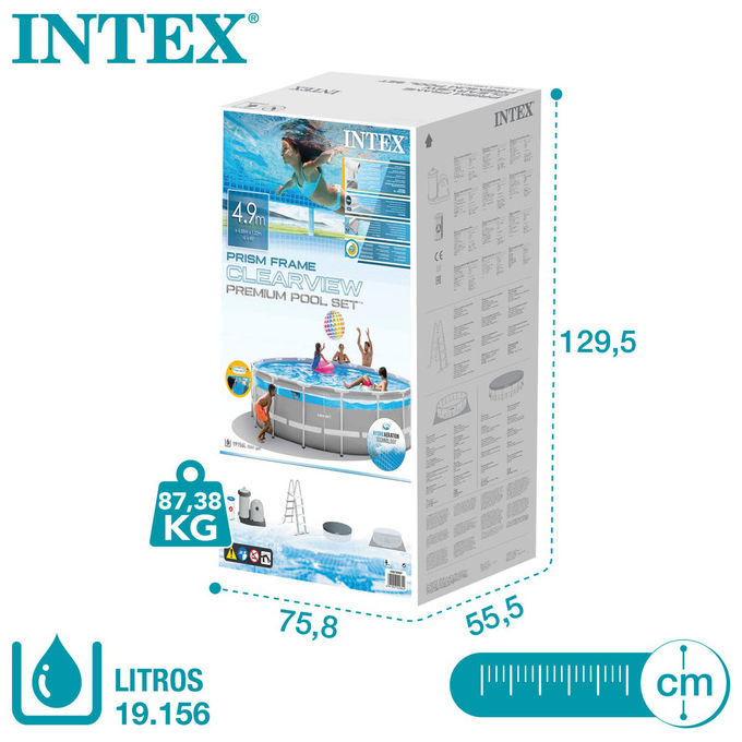 Intex Piscina Fuori Terra Rotonda Prisma Frame 488x122 cm Grigio con Pompa Filtro