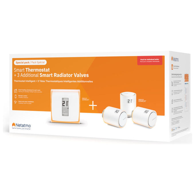 Netatmo NBU-NTH-NAV Kit Termostato Intelligente 3 Valvole Termostatiche Wi-Fi RF Alexa Google HomeKit colore Bianco