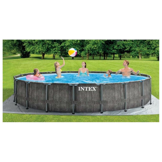 Intex 26744 Prism Frame Greywood Piscina Fuori Terra Rotonda 549x122 cm 24311 L con Pompa Filtro Scaletta e Teli colore Grigio