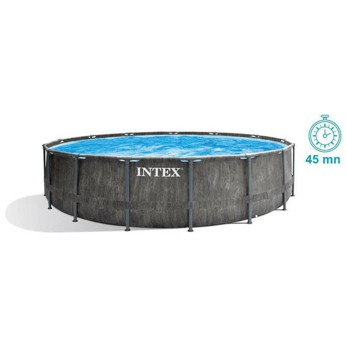 Intex 26744 Prism Frame Greywood Piscina Fuori Terra Rotonda 549x122 cm 24311 L con Pompa Filtro Scaletta e Teli colore Grigio