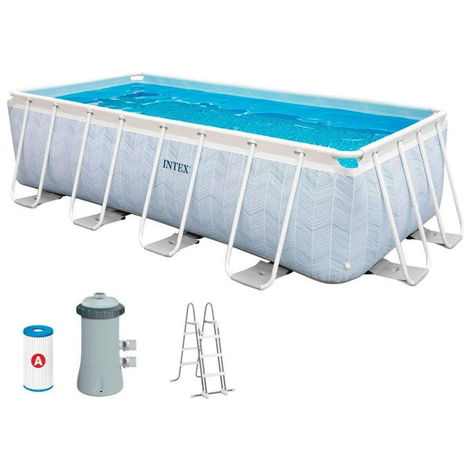 Intex 26780NP Prisma Frame Chevron Piscina Fuori Terra Rettangolare 400x200x100 cm 6836 L Pompa Filtro 2006 L-h Scaletta colore Blu