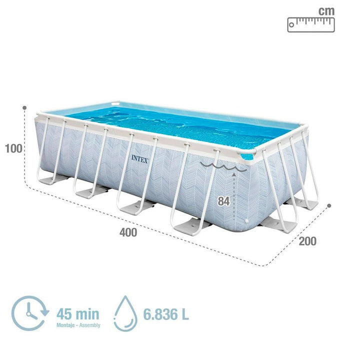 Intex 26780NP Prisma Frame Chevron Piscina Fuori Terra Rettangolare 400x200x100 cm 6836 L Pompa Filtro 2006 L-h Scaletta colore Blu