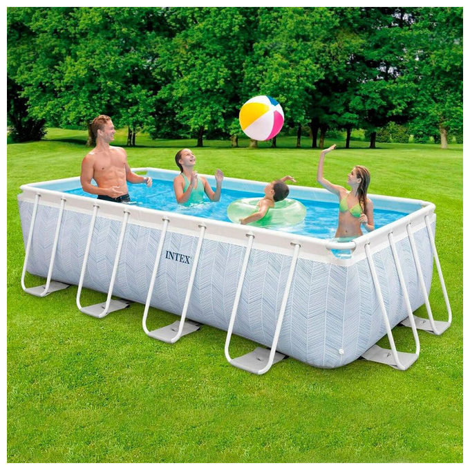 Intex 26780NP Prisma Frame Chevron Piscina Fuori Terra Rettangolare 400x200x100 cm 6836 L Pompa Filtro 2006 L-h Scaletta colore Blu
