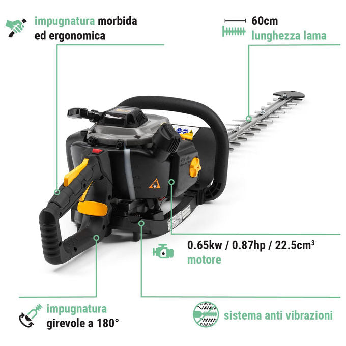 Alpina Garden AHT 555 Tagliasiepi a Scoppio Doppia Lama 70 cm 22,5 cc 650 W Impugnatura Rotante 180° colore Nero