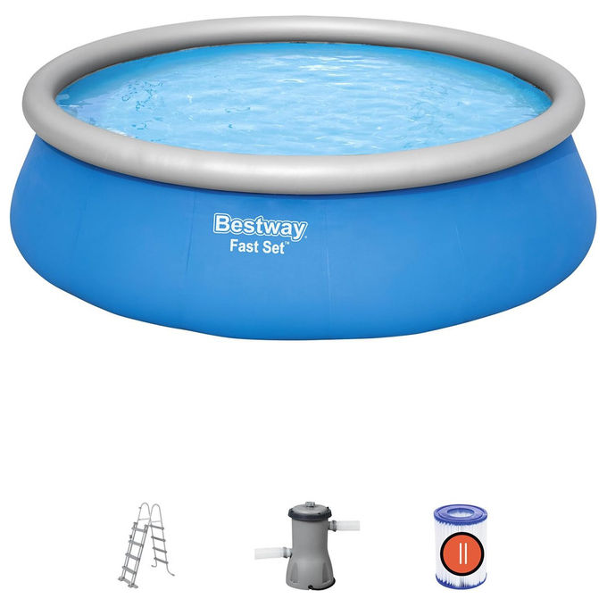 Bestway Piscina Fast Set Tonda Gonfiabile con Filtro Inclusa 457X122 cm Capacita' 13807 Litri Installazione Veloce E Materiale Resistente