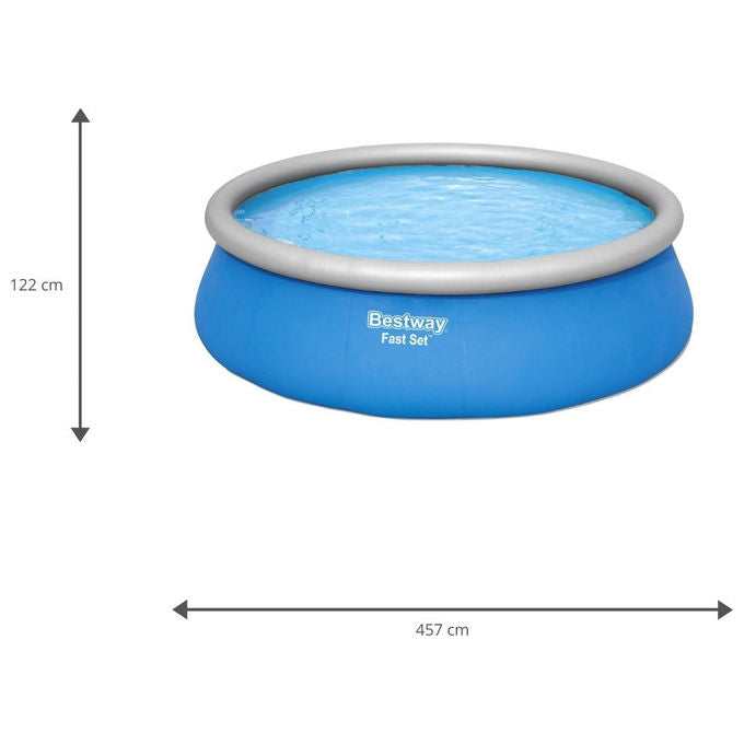 Bestway Piscina Fast Set Tonda Gonfiabile con Filtro Inclusa 457X122 cm Capacita' 13807 Litri Installazione Veloce E Materiale Resistente