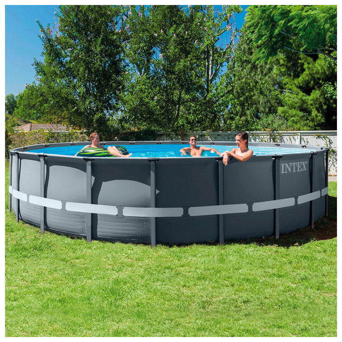Intex 26334NP Piscina Fuori Terra Ultra XTR Frame Rotonda Pompa Filtro 7900 L-h Scaletta Telo Base e Copertura 30079 L Acciaio e PVC Grigio 610x122 cm 610x122cm Rotonda Accessori