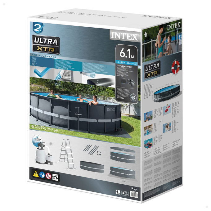 Intex 26334NP Piscina Fuori Terra Ultra XTR Frame Rotonda Pompa Filtro 7900 L-h Scaletta Telo Base e Copertura 30079 L Acciaio e PVC Grigio 610x122 cm 610x122cm Rotonda Accessori