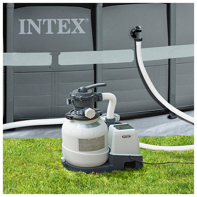 Intex Pompa a Sabbia 10000 L-H Flusso Acqua da 10.500 L-H, Flusso Sistema Da 8.000 L-H Bianco