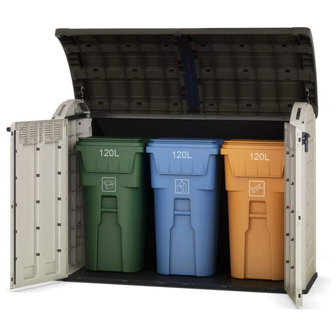 Keter 17199414 Store-It-Out Ultra Box Portattrezzi in Resina 2000L Pavimento Incluso Chiusura Lucchettabile colore Beige e Marrone