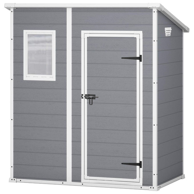 Keter K217314 Manor Pent Casetta da Giardino in Resina Tetto Spiovente Pavimento Incluso 183.5x111x200.5 cm colore Grigio