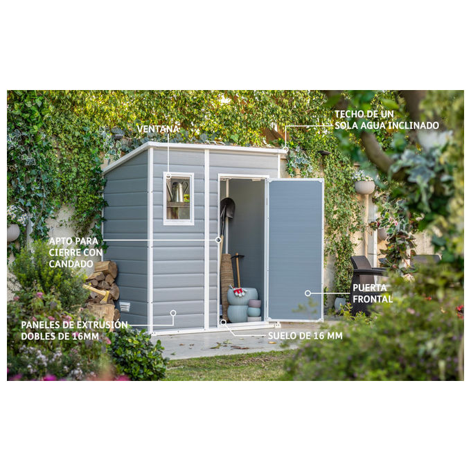 Keter Casetta da Giardino Manor Pent 6X4 in Resina 183,5x111x200,5h Grigio