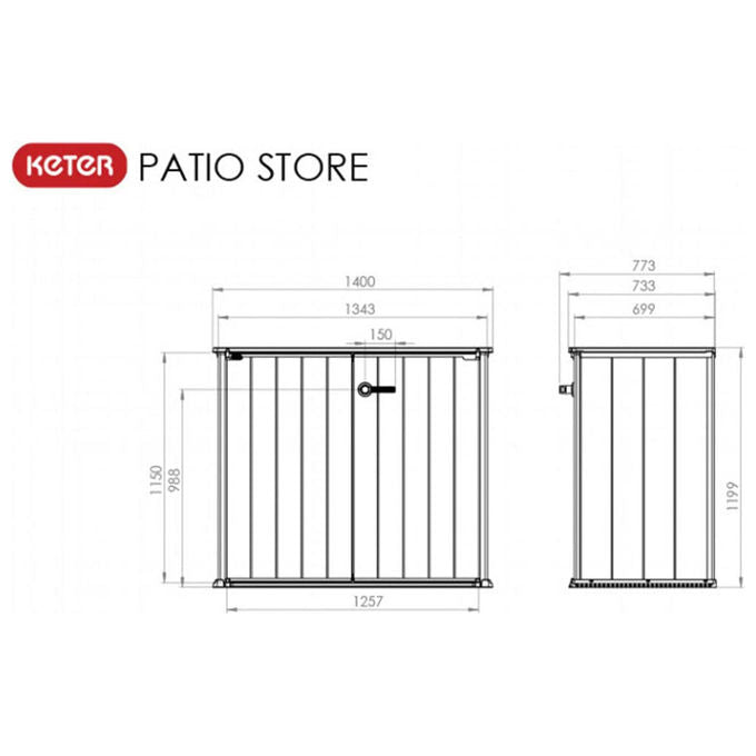 Keter Box Armadio Portattrezzi da esterno Patio Store in Resina 139,5x77x120h 1000 Lt Grigio