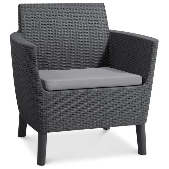 Keter 253220 Salemo Salottino da Esterno 4 Posti Divano 2 Poltrone Tavolino Polipropilene Effetto Rattan colore Grafite