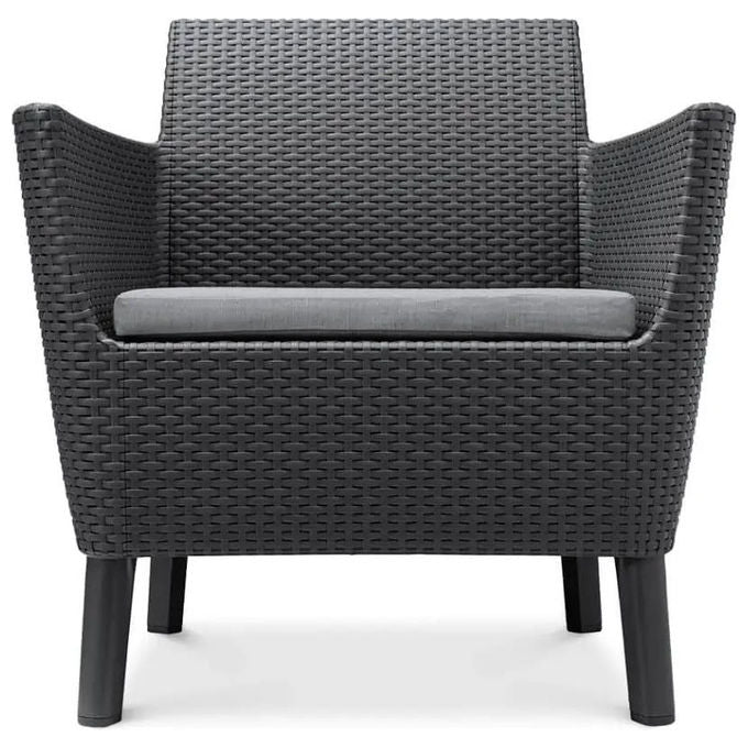 Keter 253220 Salemo Salottino da Esterno 4 Posti Divano 2 Poltrone Tavolino Polipropilene Effetto Rattan colore Grafite