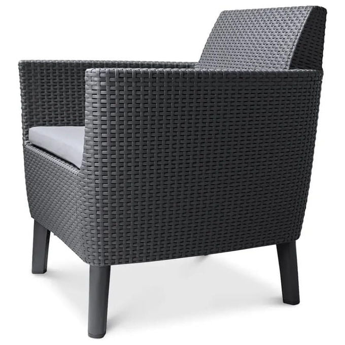 Keter 253220 Salemo Salottino da Esterno 4 Posti Divano 2 Poltrone Tavolino Polipropilene Effetto Rattan colore Grafite