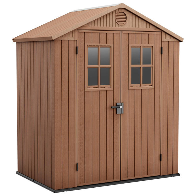 Keter K255778 Darwin Casetta da Giardino Effetto Legno con Finestre Frontali e Pavimento Incluso colore Marrone