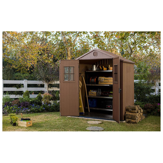 Keter K255778 Darwin Casetta da Giardino Effetto Legno con Finestre Frontali e Pavimento Incluso colore Marrone