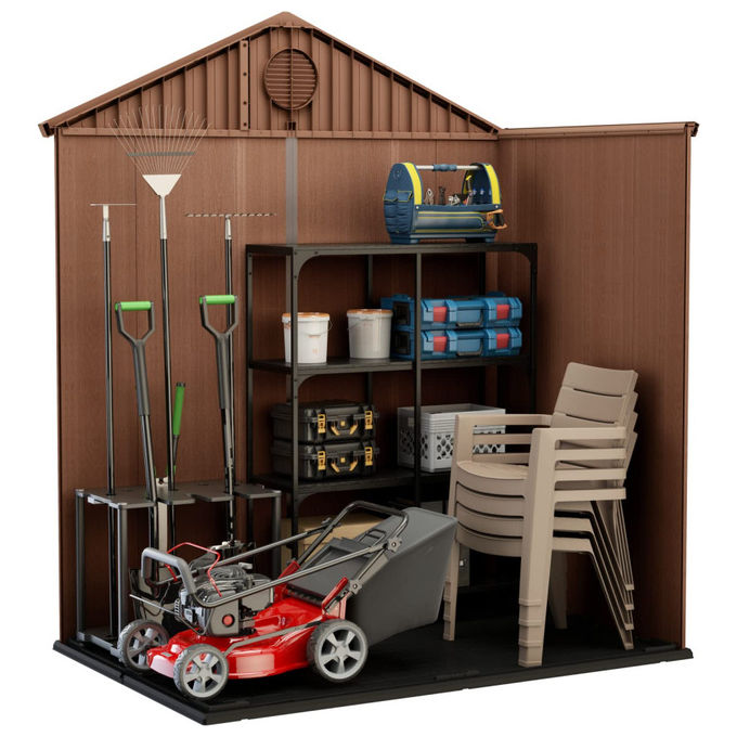 Keter K255778 Darwin Casetta da Giardino Effetto Legno con Finestre Frontali e Pavimento Incluso colore Marrone