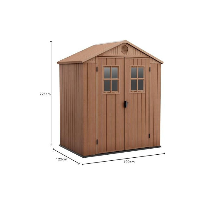 Keter K255778 Darwin Casetta da Giardino Effetto Legno con Finestre Frontali e Pavimento Incluso colore Marrone