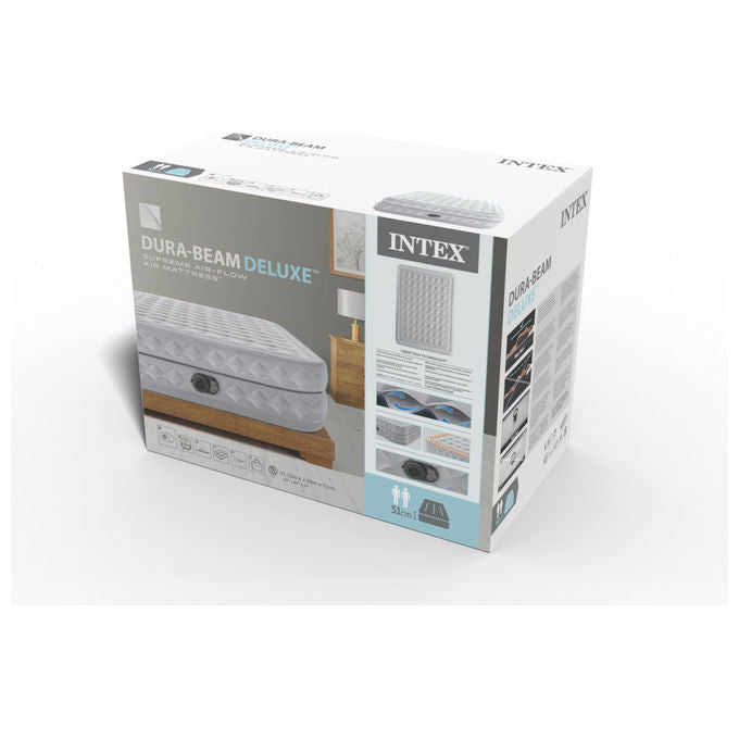 Intex 64490ND Dura-Beam Supreme Air-Flow Materasso Gonfiabile Matrimoniale Fiber-Tech Pompa Elettrica Integrata 152x203x51 cm 272 Kg colore Bianco
